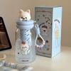 Cartoon Plastic Water Bottle 600ml with Handle Drinking Bottle Leakproof Straw Cup Summer