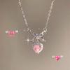New Versatile Pink Love Zircon Bow Necklace Women's Summer Sweet and Cool Babes Temperament Decorative Trendy Collarbone Chain