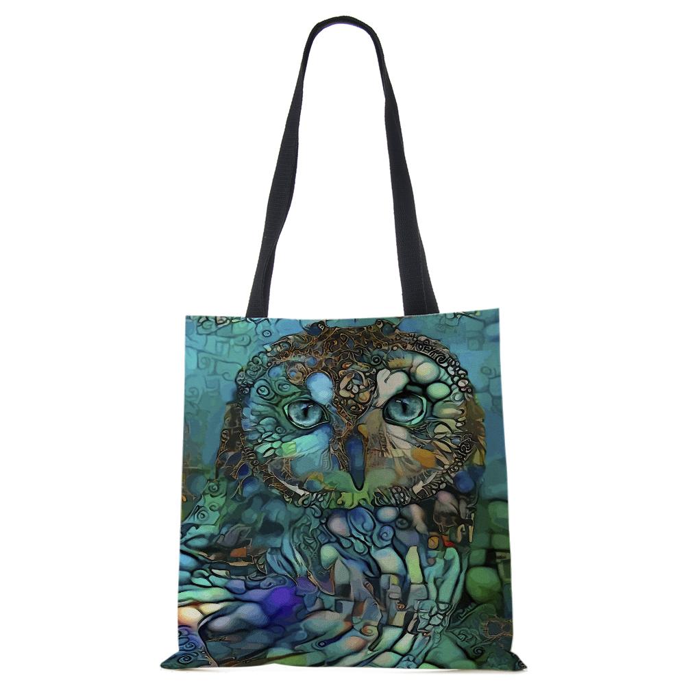 Spaudinys ant drobės nešiojamas ant peties krepšio leopardo pelėda, daugkartinio naudojimo laisvalaikio pirkėjo rankinė 2022 m. Moterų kelionių mokyklos sulankstomi paplūdimio krepšiai