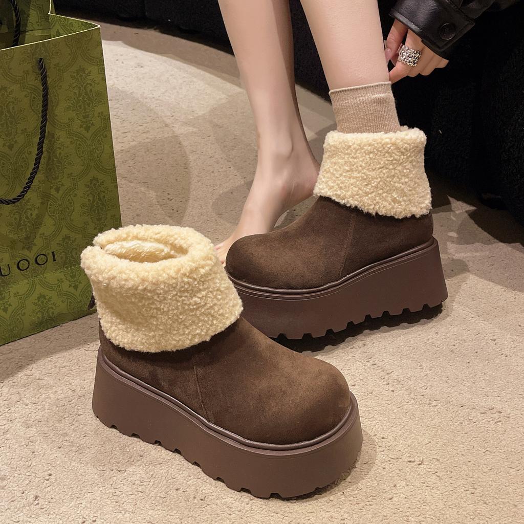 Frosted Lapel Two Wear Fluffy Snow Cotton Boots 2025 Winter New Thick-soled Muffin Small High-heeled Short Boots Women