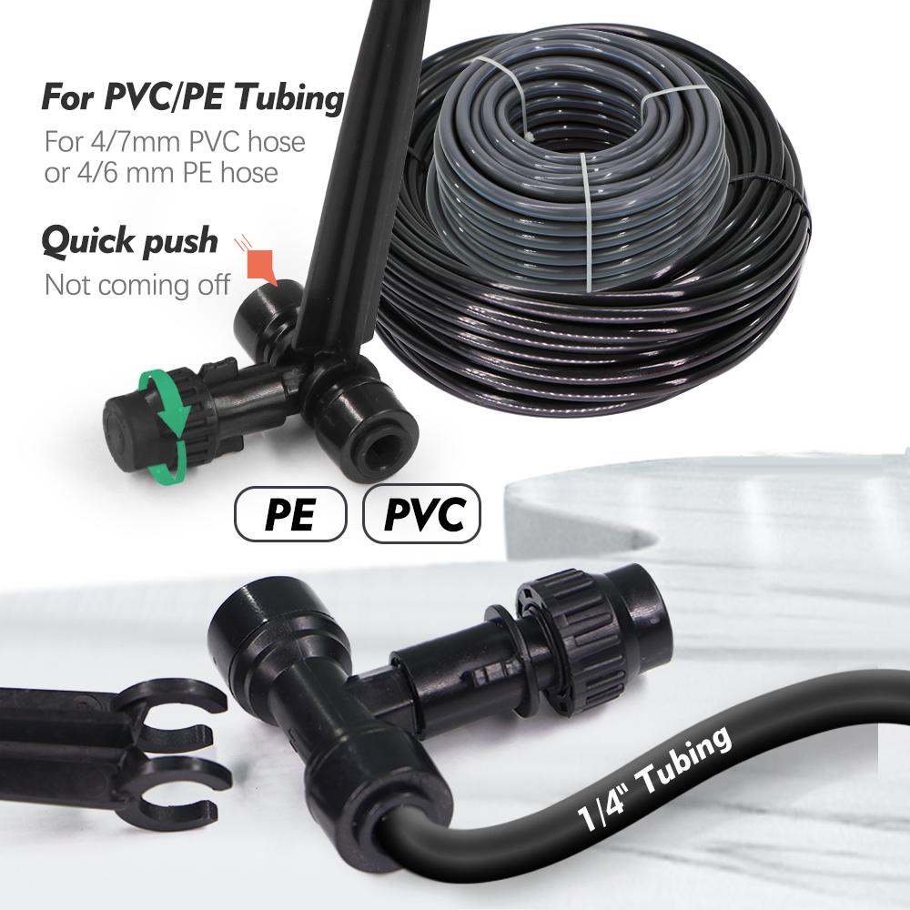 1/4" Misting Nozzles with Stake Adjustable Atomizer Sprayers 4/6mm Quick Push Slip Lock Outdoor Irrigation Watering Sprinklers