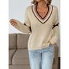 Women S Cozy Sweet College Style V Neck Long Sleeve Loose Fit Sweater