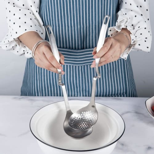 IMEEA Hot Pot Ladle Set, 31cm Long, with Ladle, Serving Spoon, and Slotted Ladle, Made of 18-8 Stainless Steel, Set of 2, Dishwasher Safe