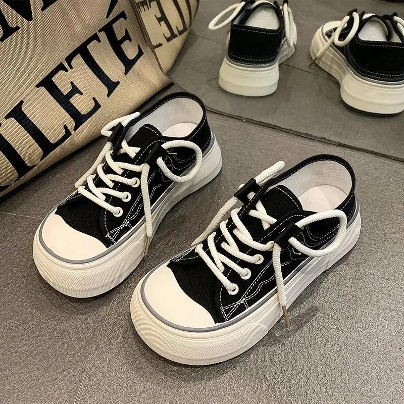 New In High Quality Lace Up Women's Canvas Shoes Stylish Trends 2025 Casual Offers Original Designer Luxury 39 Ladies Footwear