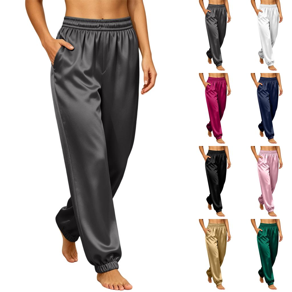Pantaloni della tuta casual da donna a tinta unita, vestibilità larga, joggers con gamba affusolata