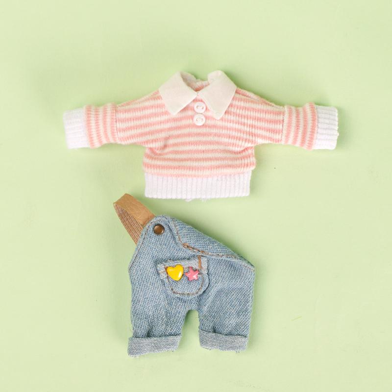 OB11 Baby Clothes Lapel Sweater One-shoulder Overalls Suit For Ob11 1/12 Doll Outfit Daily Casual Accessories For Children Diy