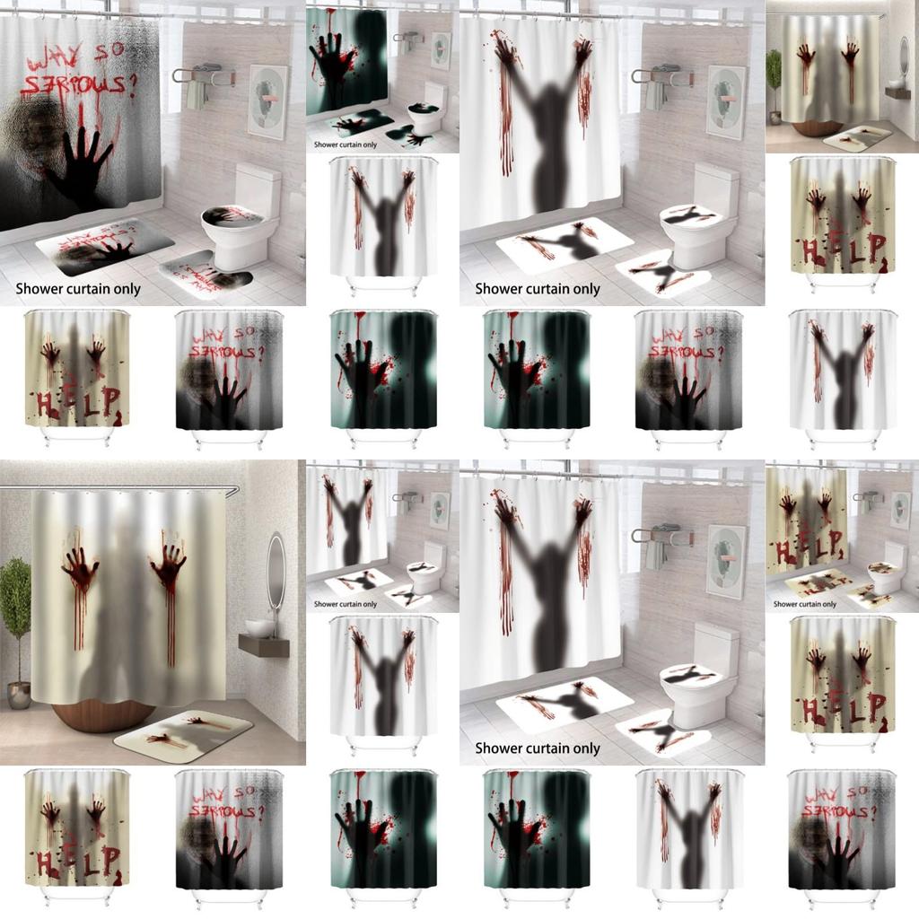 Bloody Hands Halloween Shower Curtain With Hooks For Spooky Decoration