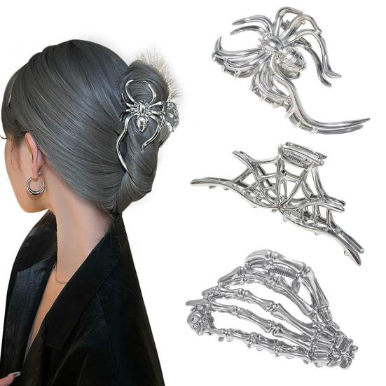 3Pcs Women Hair Claws Spider Bat Skull Hand Shape Hair Clips Anti-slip Teeth Back Head Hair Barrettes Hair Styling Accessories
