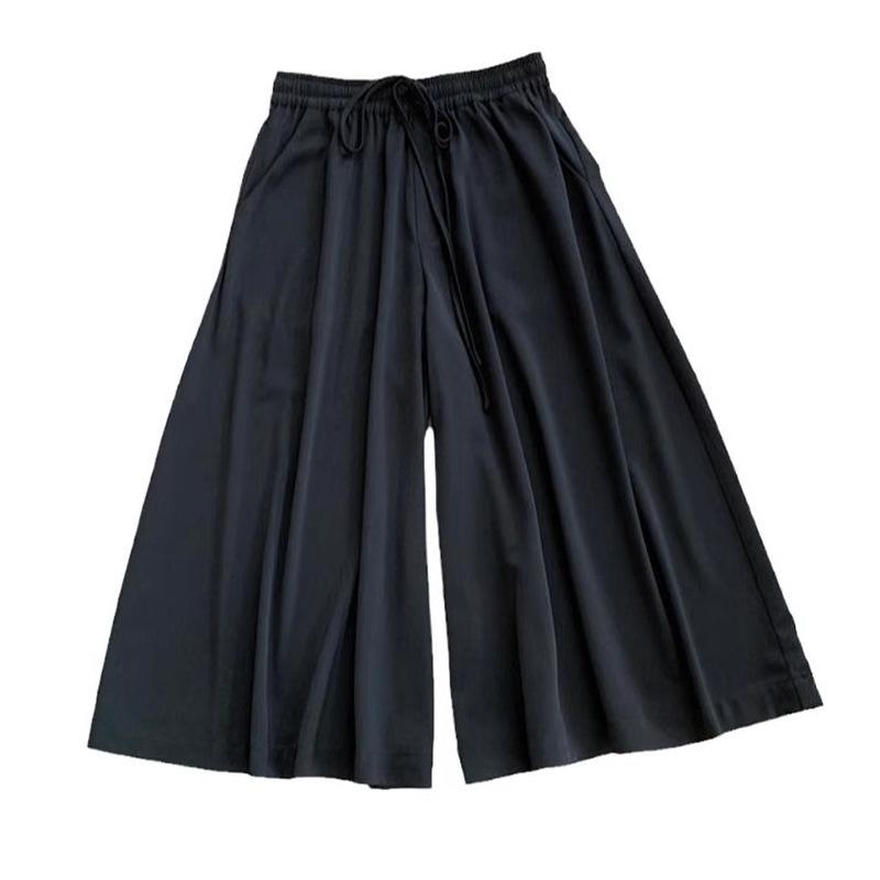 Women's Summer Wide-Leg Cropped Pants: Pear-Shaped, High Waist, Slimming, Loose Fit with Drapey Drawstring