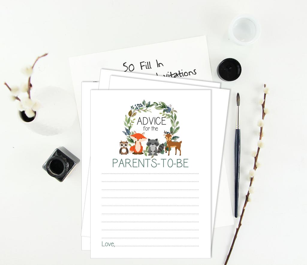 Inkdotpot 50A  Advice CardsA  For Baby Shower Game Gender Neutral Advice For New Mom & Dad Greenery & Animals Boy Or GirlA  Party