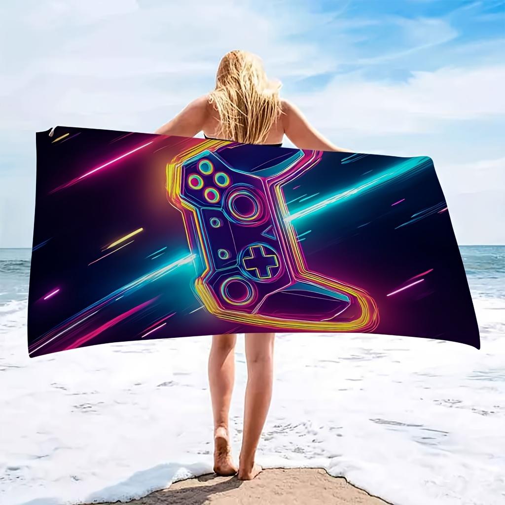 1pc Colorful Game Controller Pattern Microfiber Beach Towel | Ultra-Soft Polyester, Lightweight and Absorbent, Ideal for Yoga
