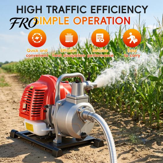 Portable Water Pump 1 Inch Semi Trash Pump, Gas Powered 2-Stroke Transfer 42.5CC Gasoline Engine, Max 98.43ft Lift, 35.66 GPM, with Handle