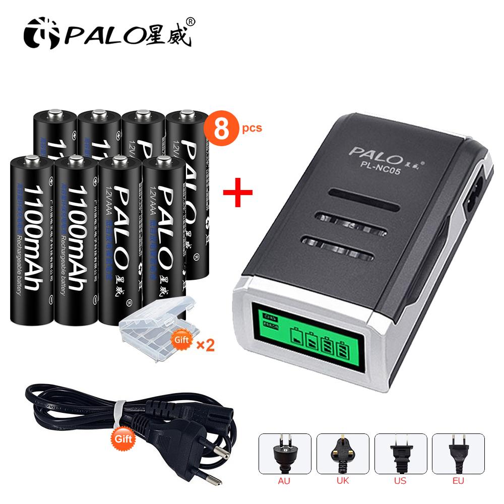 PALO 4 Slots LCD Display Charger for 1.2V AA/AAA Ni-MH Battery + 1100mAh AAA NIMH Rechargeable Battery