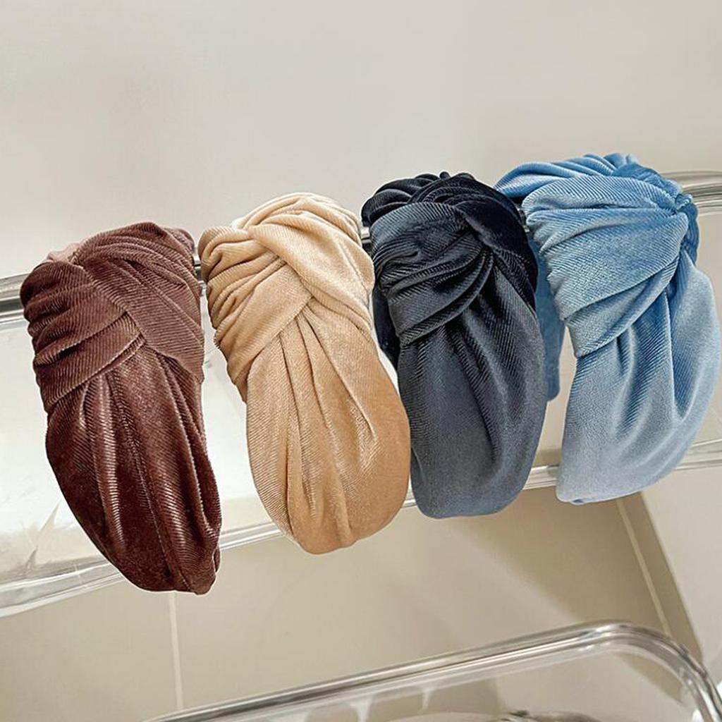 PROLY New Fashion Headband For Women Wide Side Warm Golden Velvet Hairband Center Knot Headwear Autumn Winter Hair Accessories