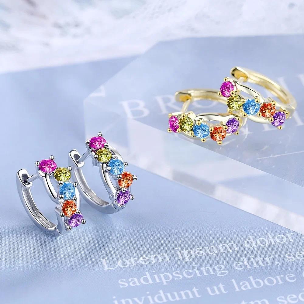 New Trendy  Sterling SIlver Earrings for Women  Colorful CZ Stone Stud Earring Chic Party Accessories Gifts