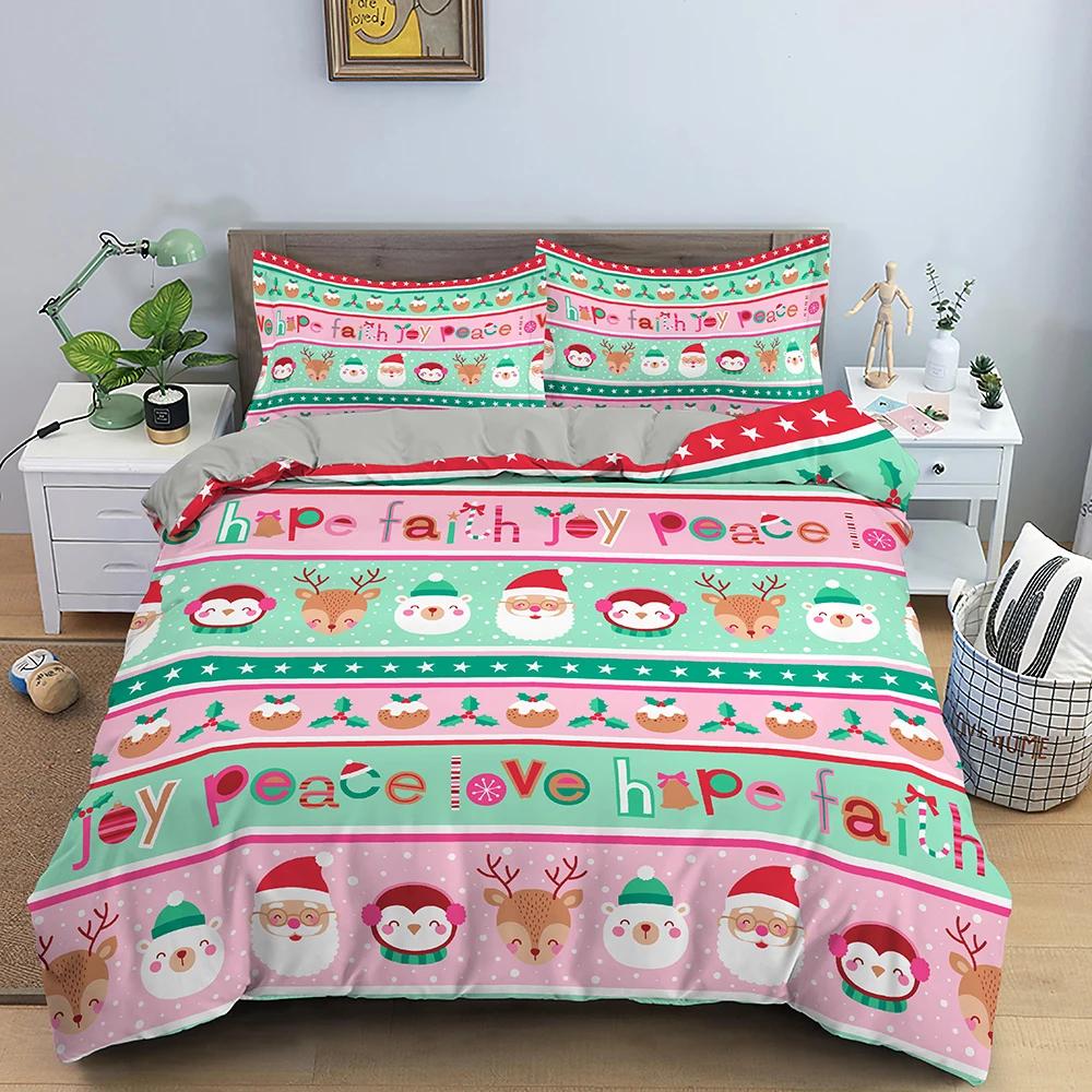 Comforter Christmas Bedding Set 3D Print Santa Claus King Queen Single Double Size Kids Polyester Bedding Set No Bed Sheet
