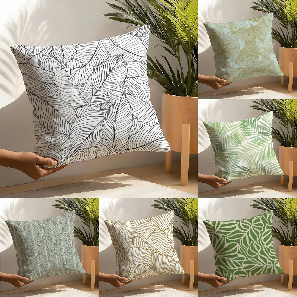 Fresh Natural Leaf Pattern Pillow Case Linen Pillow Case Sofa Home Decor Cushion Cover Cushion Cove