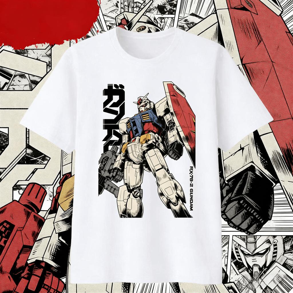 Anime Gundam RX782 Printed Cotton Tshirt Summer Unisexs and Womens Harajuku Clothing Fashion Casual Street Tshirt