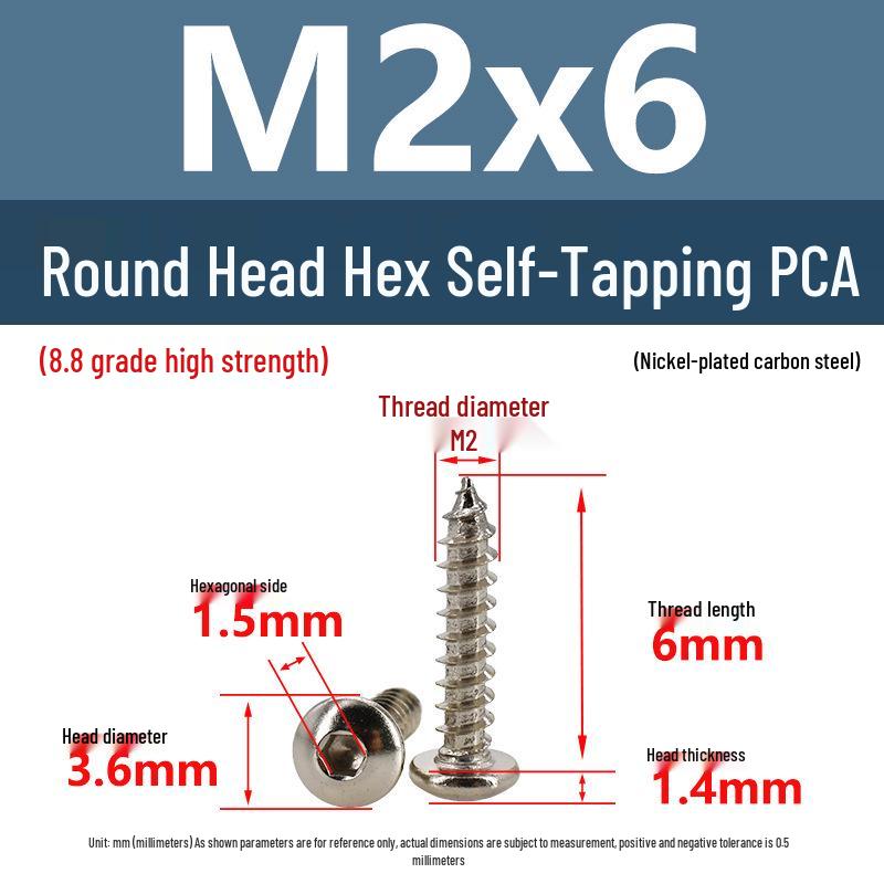 8.8 Grade Round Head Hex Socket Self-Tapping Screws M2-M4 Carbon Steel Bolts