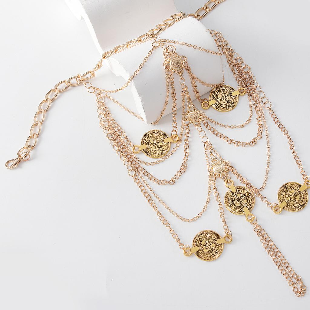 Moda exotică retro, ciucuri cu mai multe straturi, gleznă, lanț de metal pentru femeie, lanț pentru copt, accesorii pentru picioare în stil palat COS