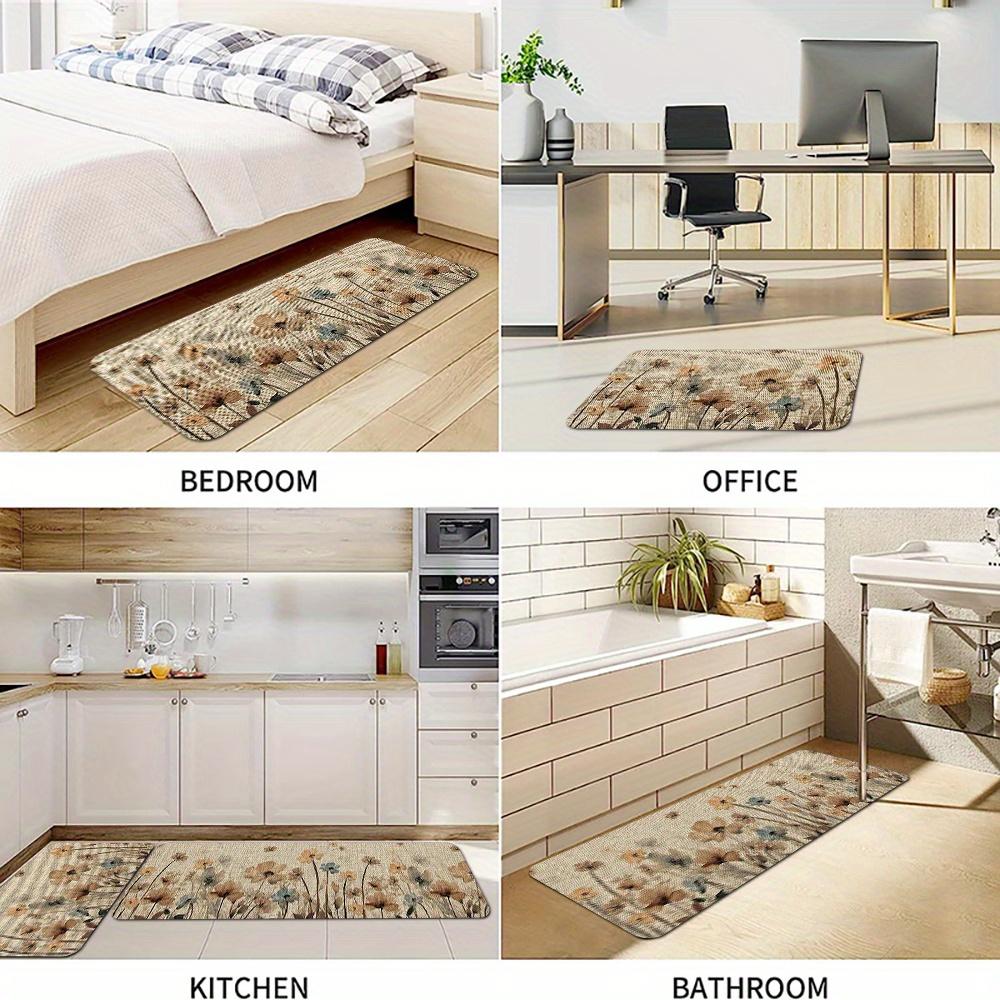 1Pcs Anti Fatigue Kitchen Rugs, Minimalist Floral  Print Waterproof Non-Slip Thick Cushioned Kitchen Mat Heavy Duty Comfort Standing Mat for Kitchen