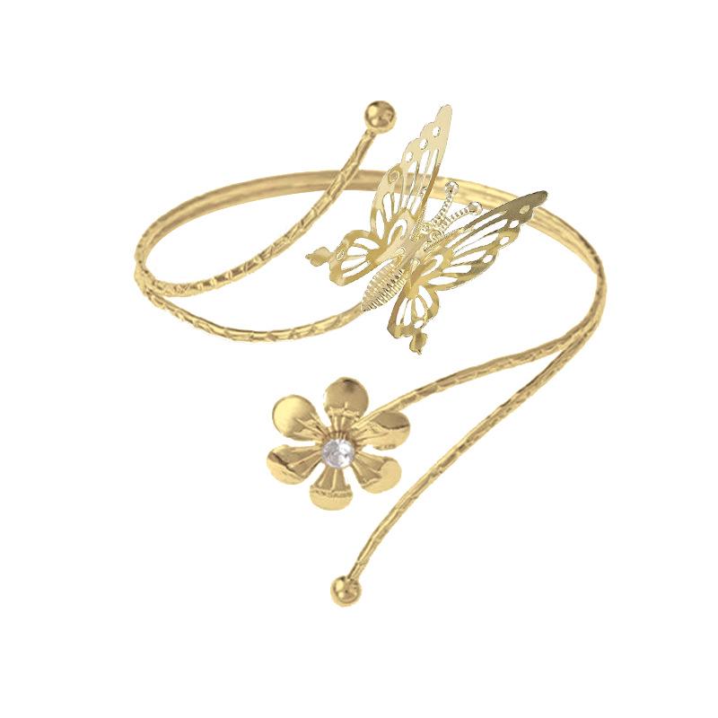 Schmetterling & Blume Metall Offener Armreif mit Eingesetzten Diamanten