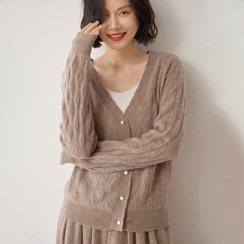 Women's Versatile V-Neck Cashmere Cardigan - Soft, Skin-Friendly, Fashionable Long Sleeve Sweater