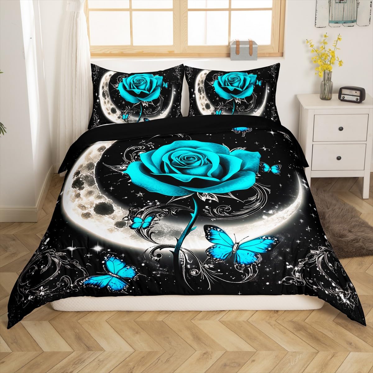 

Rose Flower Beding Set Twin King,Galaxy Mon Rose Soft Duvet Cover Set For Young Boys Young Girls Rom Decor,Valentine s Day Floral Comfortable Quilt 100*200cm Single