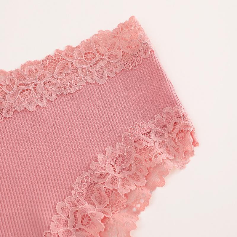Women‘s Cotton Fabric Panties Sexy Lace Trim High Waist Underwear Solid Color Breathable Bikini Briefs Female Sexy Lingerie New