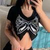 American Retro Butterfly Print Irregular Split T-Shirt Summer Slim Fit Versatile Short Sleeve Short Top Streetwear