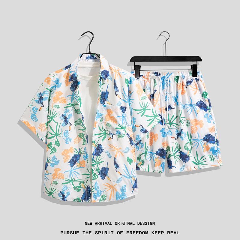 

Men s Plus Size Hawaiian Quick-Dry Floral Beach Shirt & Shorts Set 3XL