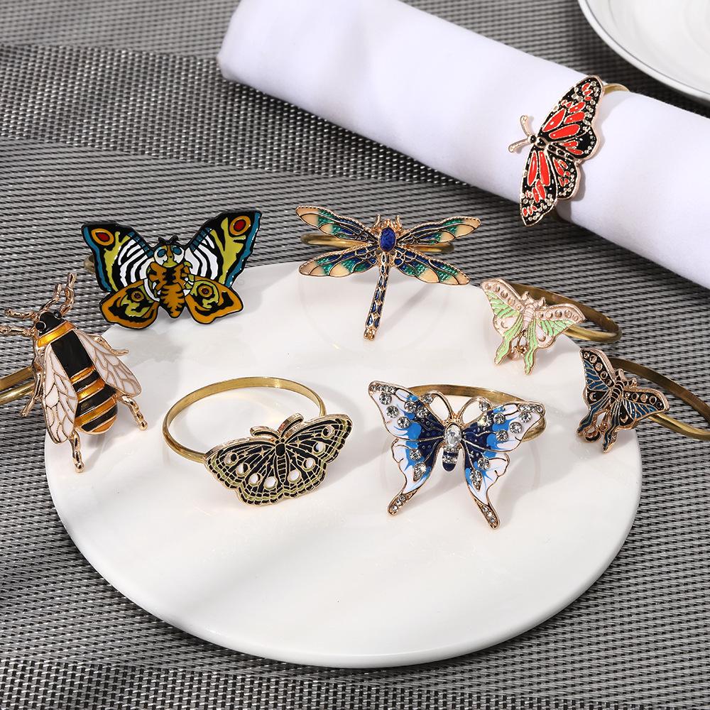 2 PCS Western Restaurant Hotel Table Decoration Napkin Buckle, Cute Butterfly Dragonfly Bee Napkin Ring, Creative Napkin Ring