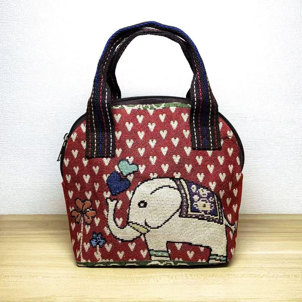 Embroidered Ethnic Canvas Handbag for Women: Shell-Shaped Purse with Jacquard Design