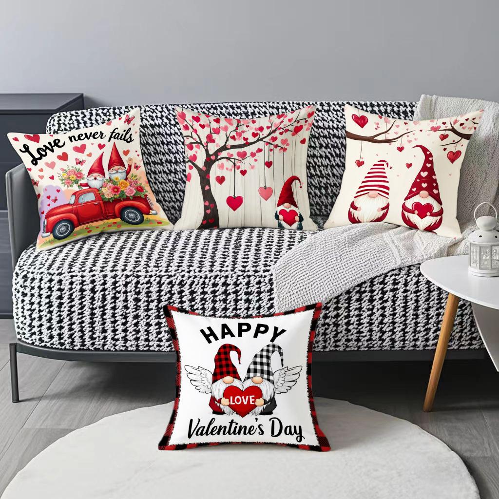Valentine's Day Pillow Cover Festive Atmosphere Home Decoration Living Room Sofa Cushion Cover Linen Printed Love Tree