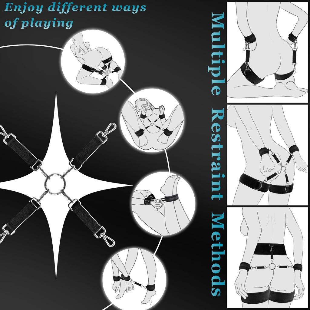 Adjustable Handcuffs Ankle Thigh Cuffs Gag Blindfold 9 Pcs Set Restraint Kits Sex Bondage BDSM Women Adult Sex Toys for Couples