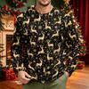 Top Masculino de Veludo Cotelê de Manga Longa com Gola Redonda e Estampa de Natal para Uso Casual Festivo