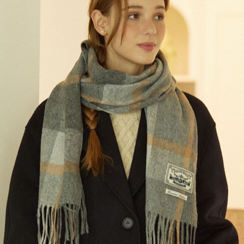 NONLOCAL Holiday Check Blend Muffler - Grey Check