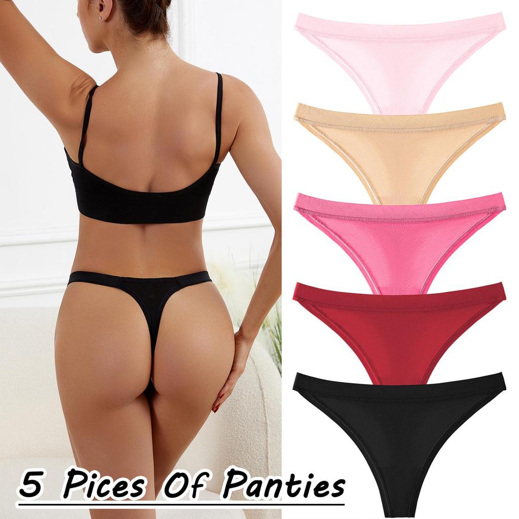 5-Pack Women's Low-Waist Sexy T-Back Underwear - Plus Size, European & American Style, Breathable Triangle Briefs