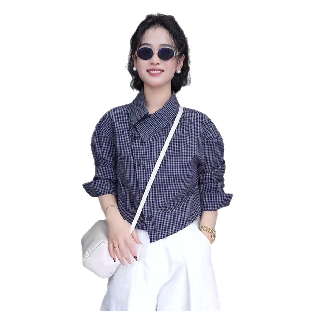 2025 Spring Petite Irregular Plaid Shirt - Women's Fashionable Niche Design