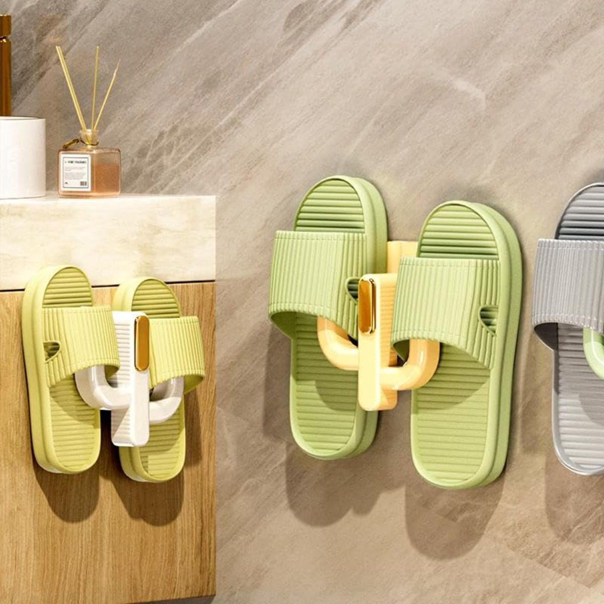 Подставка для тапочек Самоклеящийся Простой крючок для ванной комнаты Стойка для слива туалета Настенная подставка Крючок для хранения в спальне Сушилка для обуви Однотонные стойки None жёлтый
