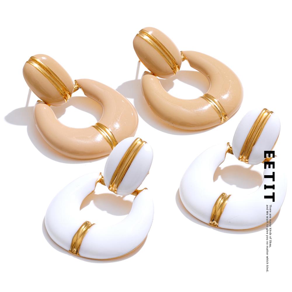 Eetit Delicate Enamel Geometric Drop Classic Fashion Statement Earrings for Women Stainless Steel Daily Attractive Jewelry Gift