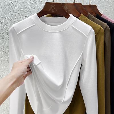 Autumn and Winter Women's Bottoming Shirt Brushed Fleece Long Sleeve Blouse Inner Bottoming Shirt Design Tops