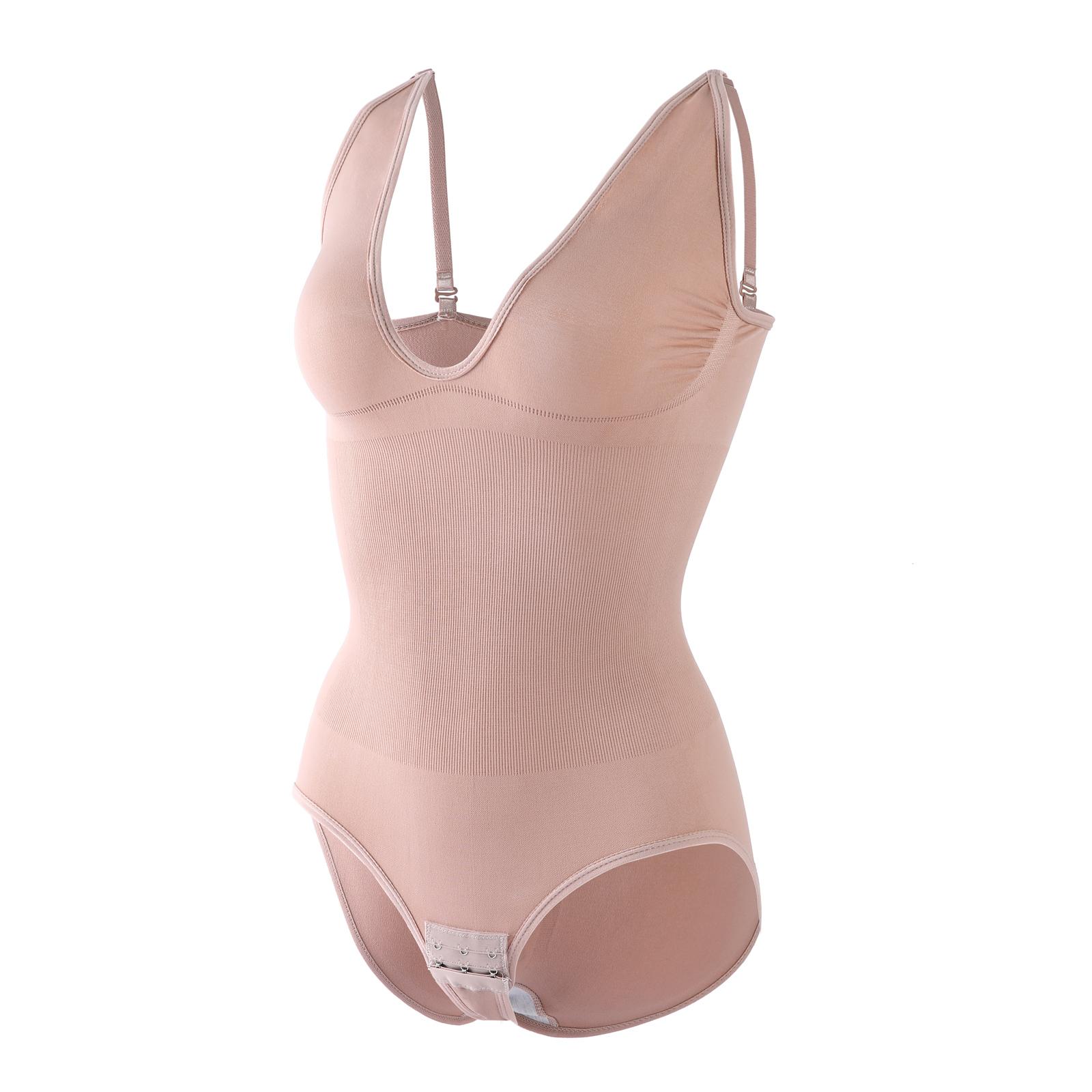 

Womens Seamless Sleeveless V-Neck Bodysuit Shapewear Tummy Control Romper Sculpting Body Shaper Waist Trainer Slimming Leotards XXL бежевий