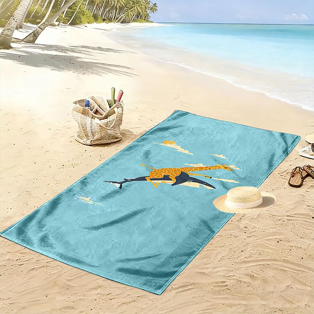Giraffe Riding Shark Design Beach Towel Quick-drying for Travel Outdoor Sports Jogging Beach and Swimming