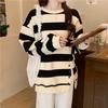 Fashionable Brand Striped Sweatshirt for Women Loose Design Slit Jacket Trendy
