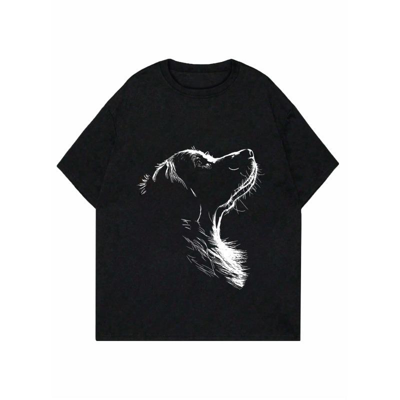 Women Casual T Shirt Black Dog Print Graphic Tee Comfortable Loose Fit Top For Daily Wear And Outings