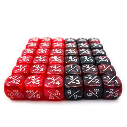 36pcs 12mm Positive and Negative Dice Counters Marble Red+Gemini Red&Black Set, Small Token Dice Loyalty Dice Compatible with MTG, CCG, Card Games