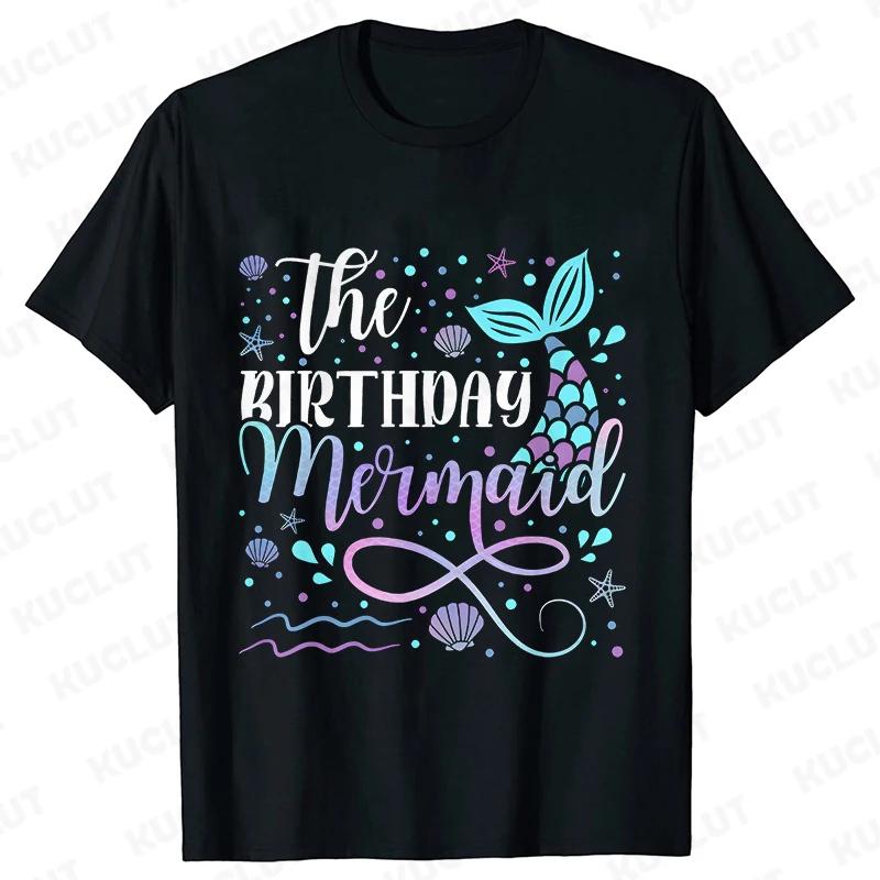 Mermaid Birthday Princess Girl Party T-shirt Family Group Matching Siblings Tees Fashion Vintage Unisex Tops Oversized Clothing