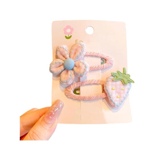 Hairpin Handmade Fabric Flowers Strawberry Embroidery Decor Soft Wrapped BB Clip Kids Pastoral Style Anti-Slip Hair Accessories