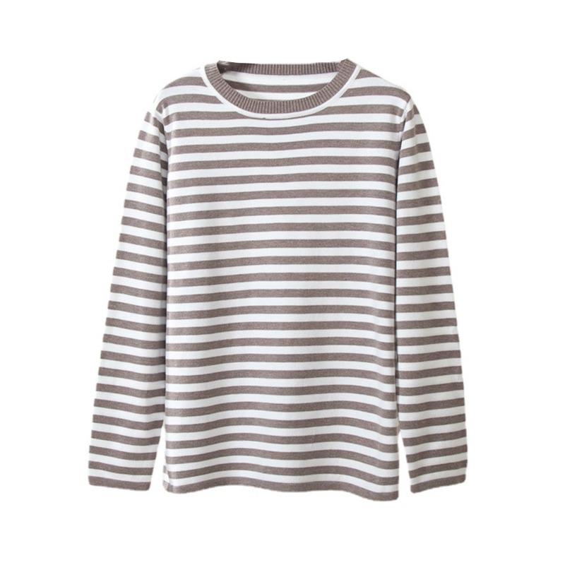 Round Neck Knitted Striped Sweater All-match Classic Retro Striped Pullover Sweater Women
